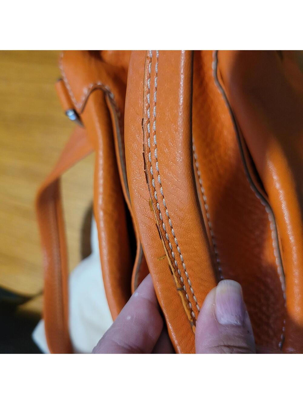Cole Haan Village Leather Shoulder Bag Purse Orange with dust cover Pebble Soft - Picture 10 of 15